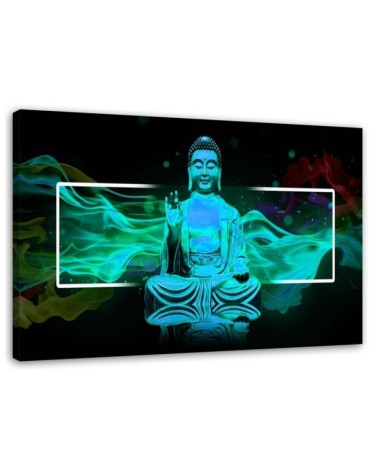 Leinwandbild - Figur eines meditierenden Buddhas - blau | Feeby