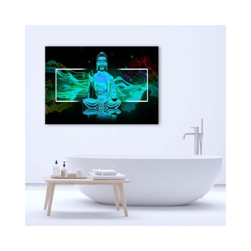 Leinwandbild - Figur eines meditierenden Buddhas - blau | Feeby