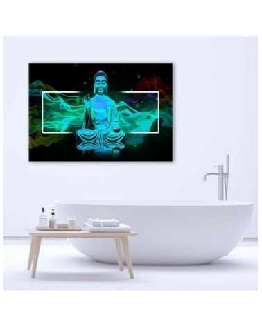 Leinwandbild - Figur eines meditierenden Buddhas - blau | Feeby