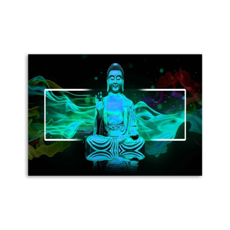 Leinwandbild - Figur eines meditierenden Buddhas - blau | Feeby