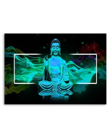 Leinwandbild - Figur eines meditierenden Buddhas - blau | Feeby