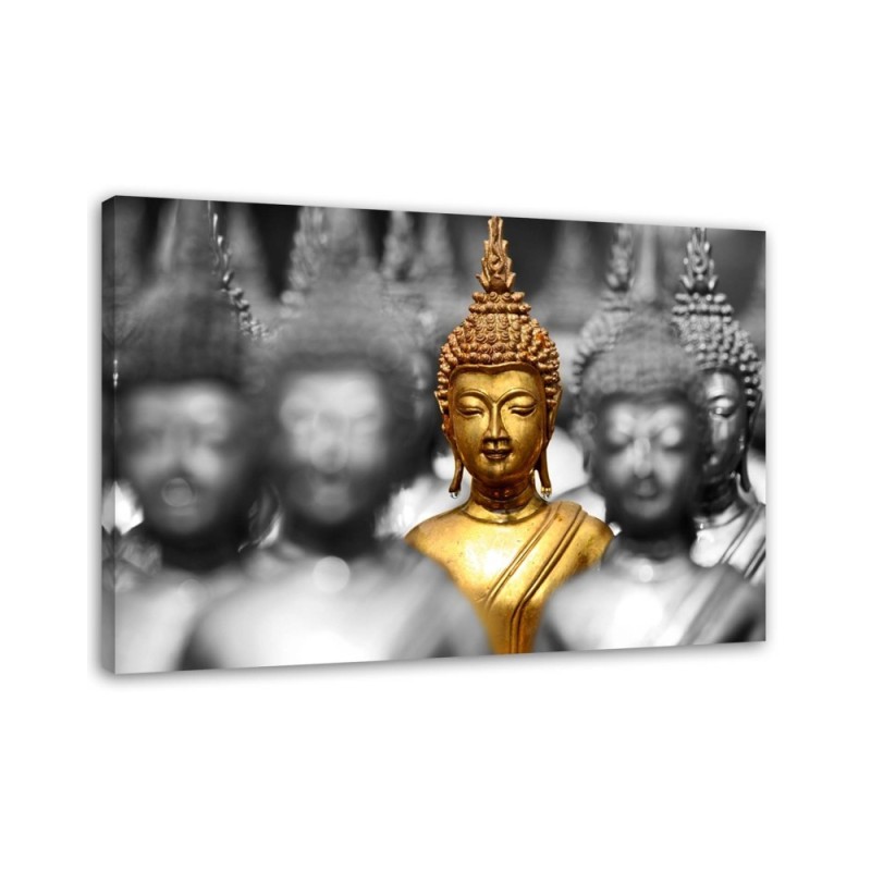 Leinwandbild modern - Goldener Buddha in der Menge | Feeby