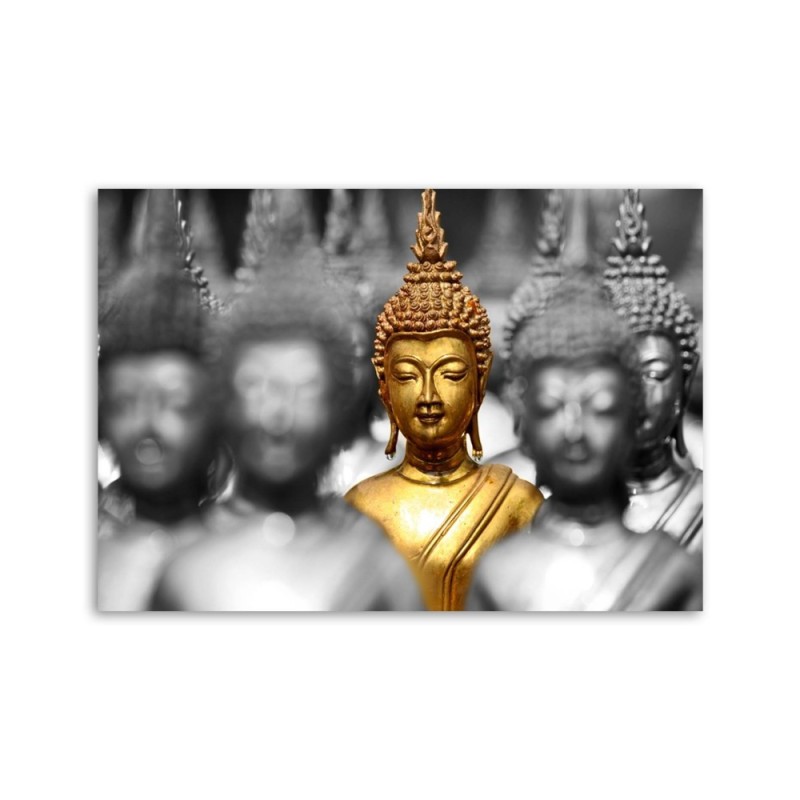 Leinwandbild modern - Goldener Buddha in der Menge | Feeby