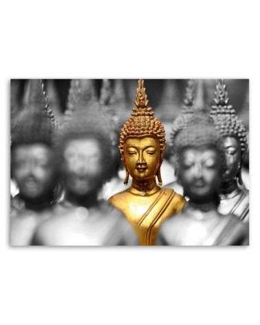 Leinwandbild modern - Goldener Buddha in der Menge | Feeby