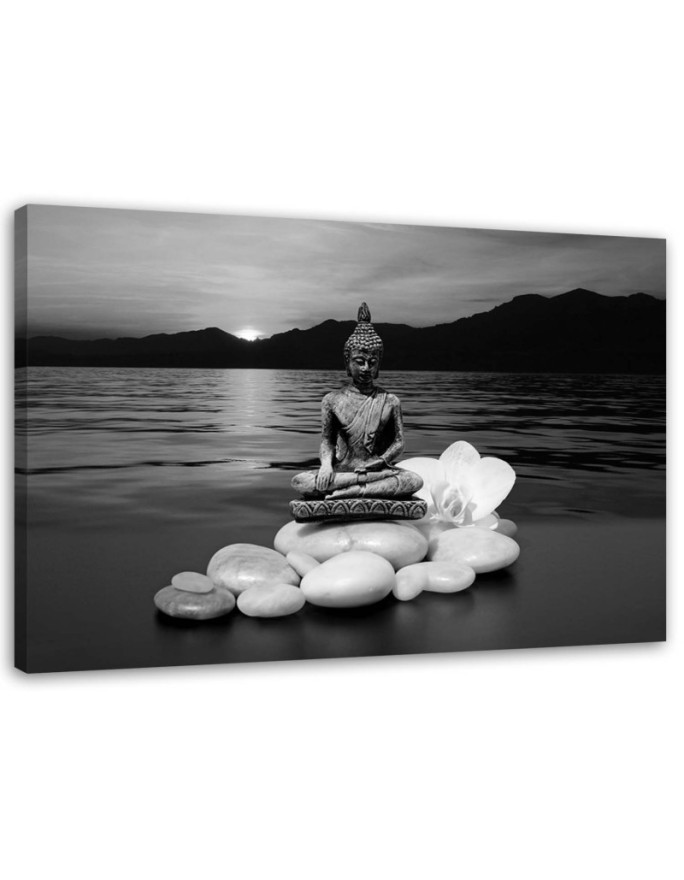 Leinwandbild - Buddha-Figur auf Steinen | Feeby