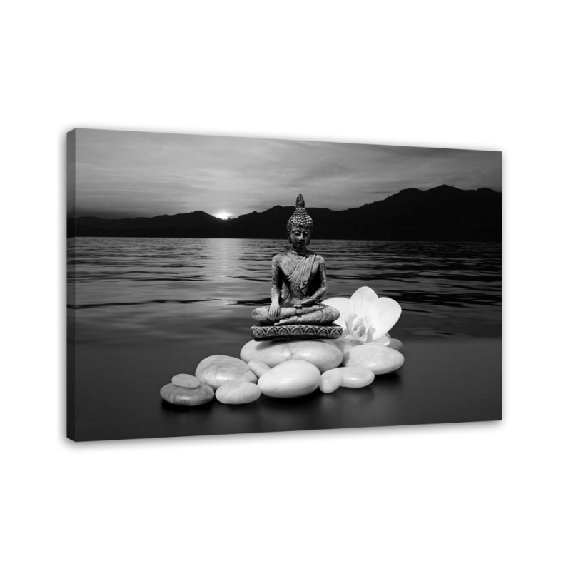 Leinwandbild - Buddha-Figur auf Steinen | Feeby