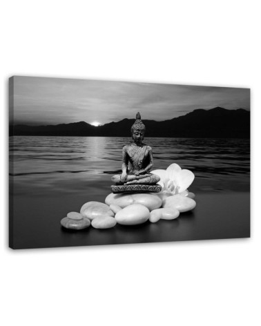Leinwandbild - Buddha-Figur auf Steinen | Feeby