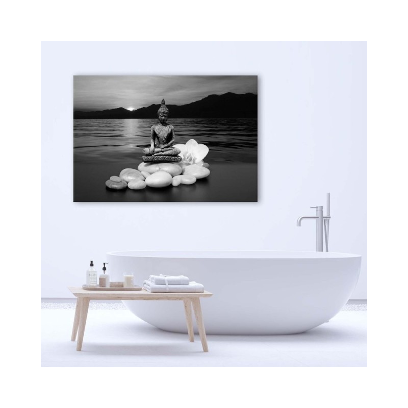 Leinwandbild - Buddha-Figur auf Steinen | Feeby