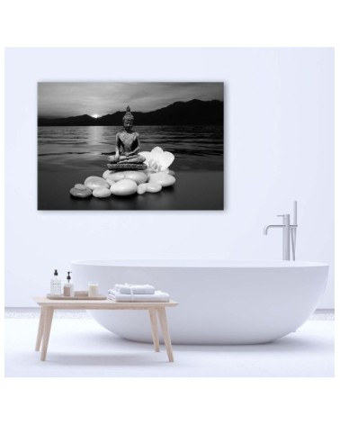 Leinwandbild - Buddha-Figur auf Steinen | Feeby