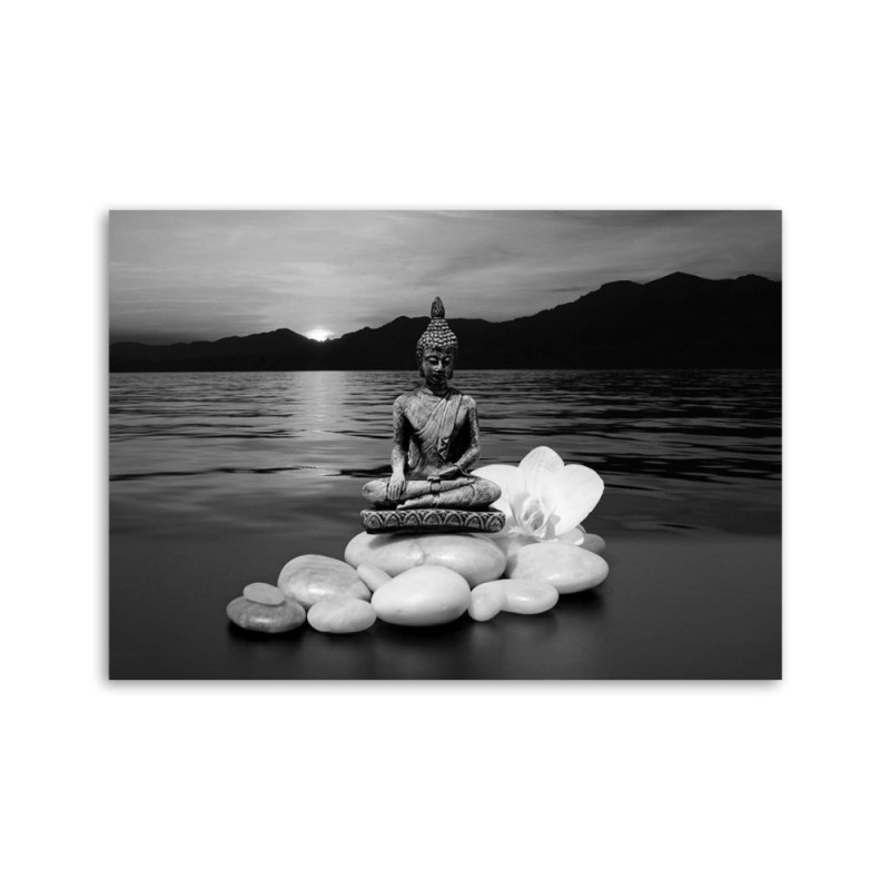 Leinwandbild - Buddha-Figur auf Steinen | Feeby