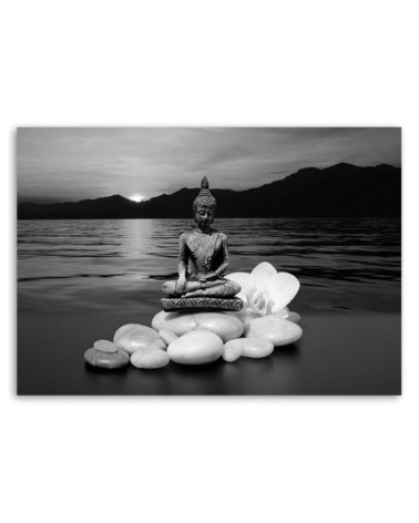 Leinwandbild - Buddha-Figur auf Steinen | Feeby