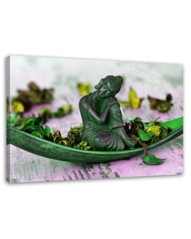 Buddha statue and petals - Abstract painting on canvas | FEEBY