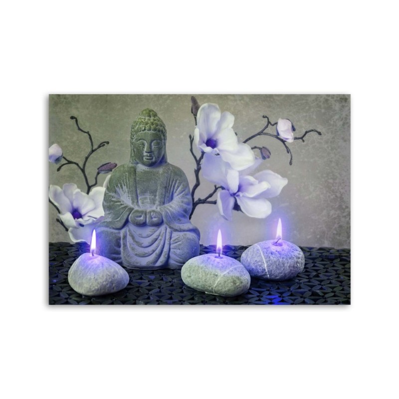 Dekoratives Leinwandbild - Buddha mit Orchideen und Kerzen | Feeby