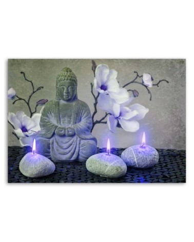 Dekoratives Leinwandbild - Buddha mit Orchideen und Kerzen | Feeby