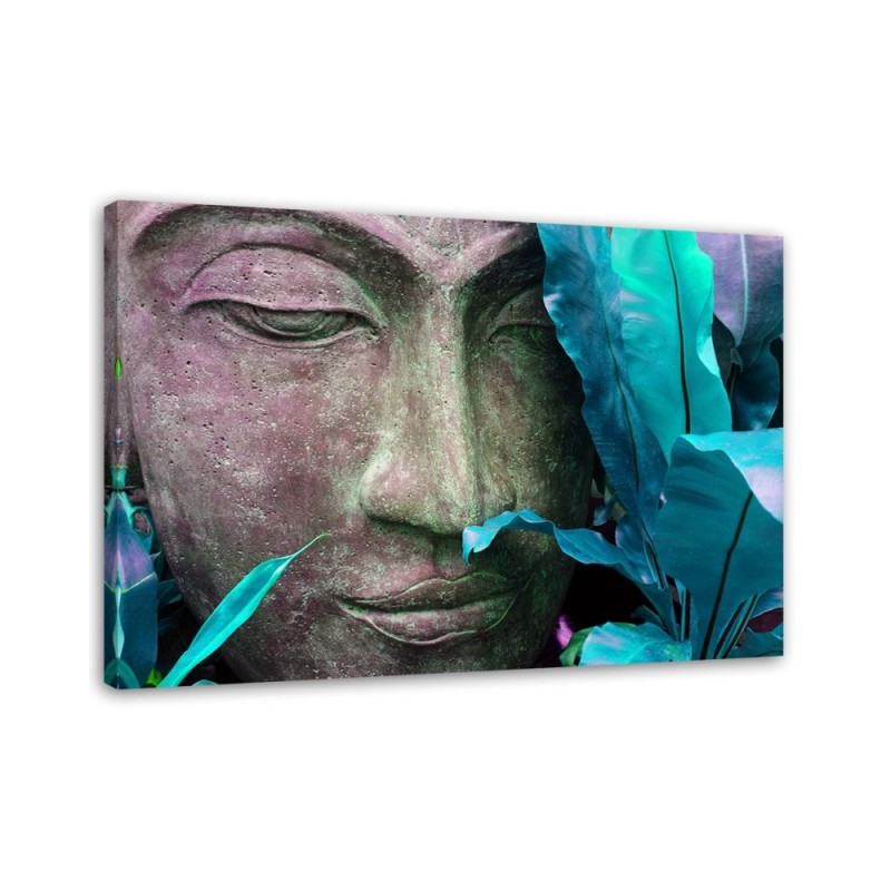 Bild auf Leinwand - Buddhas Gesicht mit einem Blatt | Feeby