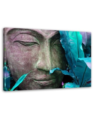 Bild auf Leinwand - Buddhas Gesicht mit einem Blatt | Feeby