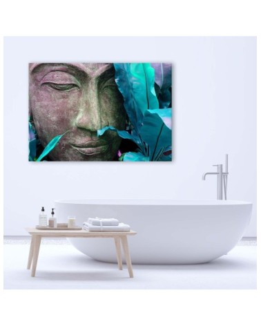 Bild auf Leinwand - Buddhas Gesicht mit einem Blatt | Feeby