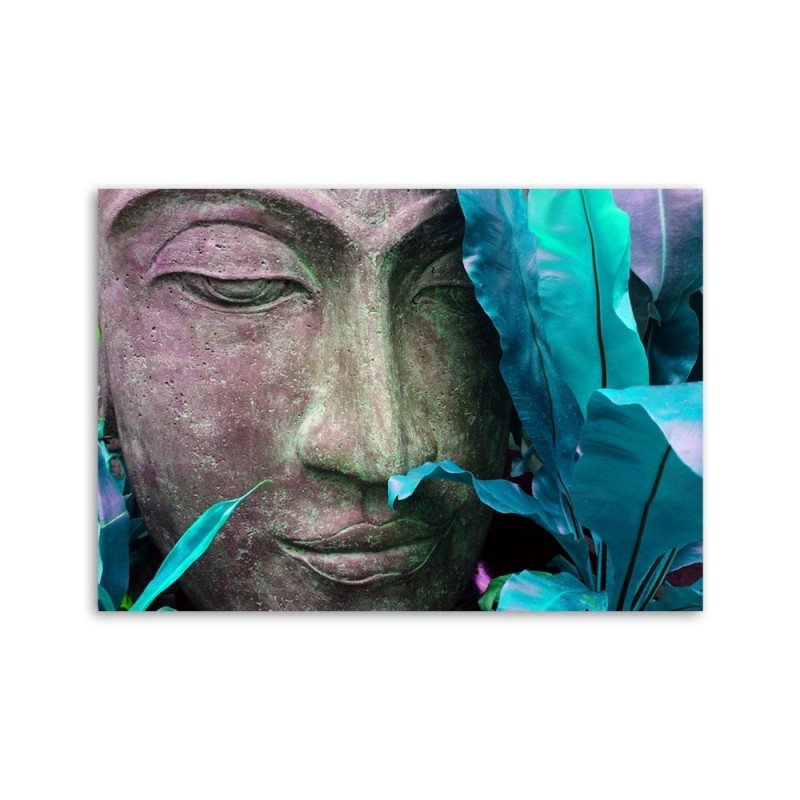 Bild auf Leinwand - Buddhas Gesicht mit einem Blatt | Feeby