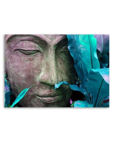Bild auf Leinwand - Buddhas Gesicht mit einem Blatt | Feeby
