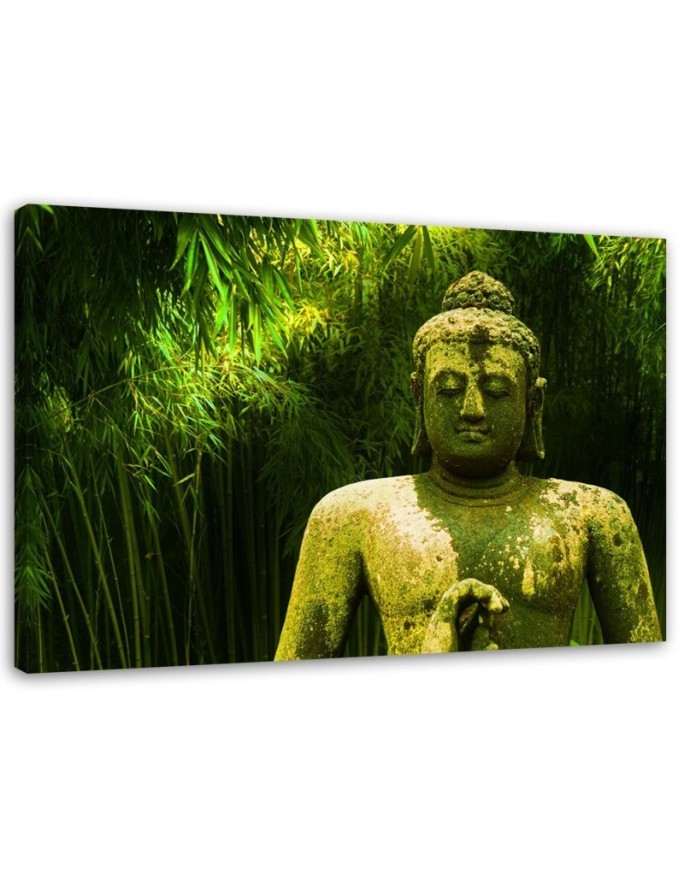 Wandbild für Wohnzimmer - Buddha zwischen Bambusbäumen | Feeby