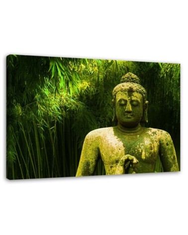 Wandbild für Wohnzimmer - Buddha zwischen Bambusbäumen | Feeby