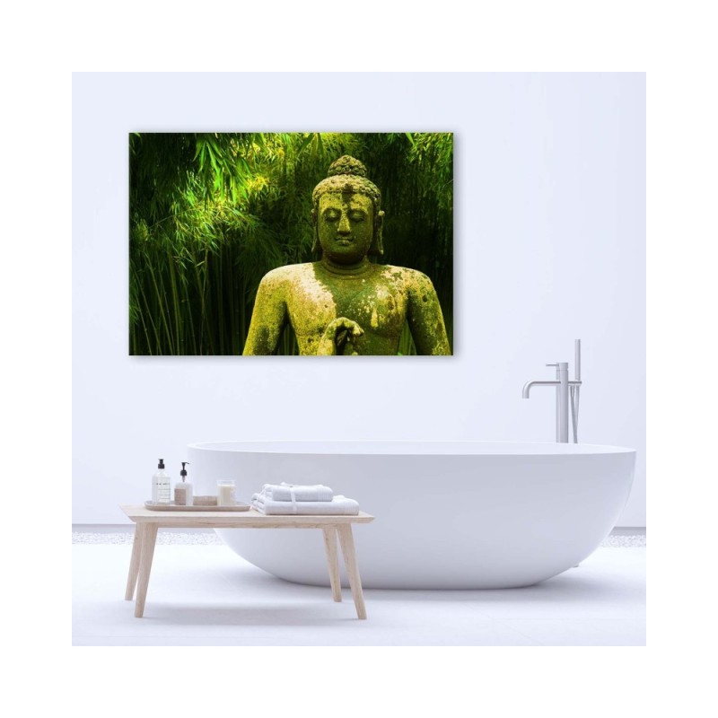 Wandbild für Wohnzimmer - Buddha zwischen Bambusbäumen | Feeby