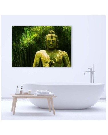 Wandbild für Wohnzimmer - Buddha zwischen Bambusbäumen | Feeby