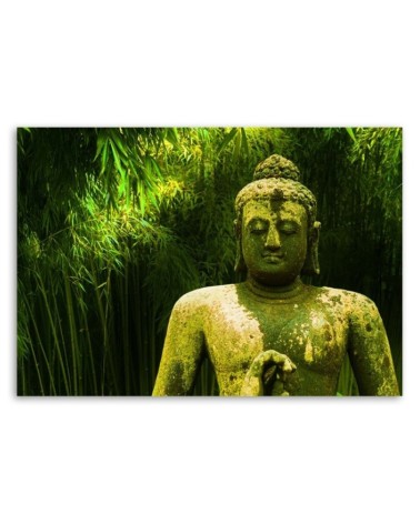 Wandbild für Wohnzimmer - Buddha zwischen Bambusbäumen | Feeby