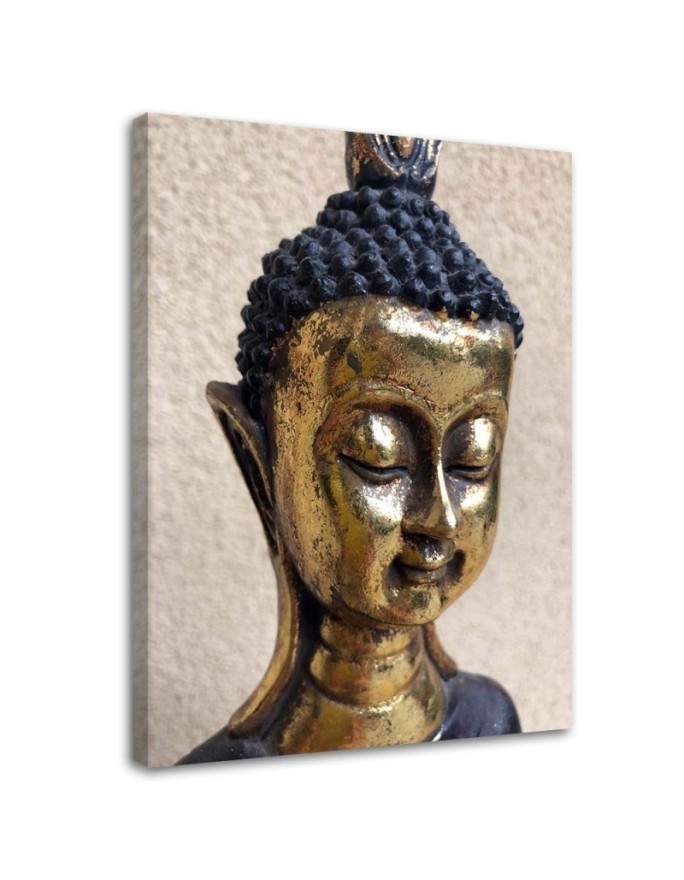Wandbild für Wohnzimmer - Das Gesicht des goldenen Buddha | Feeby