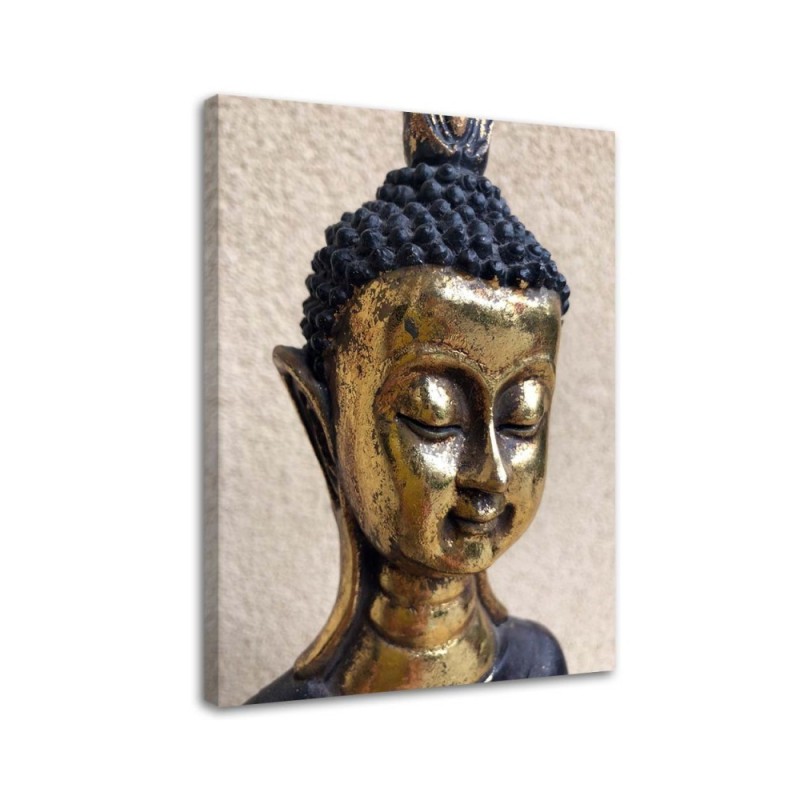 Wandbild für Wohnzimmer - Das Gesicht des goldenen Buddha | Feeby