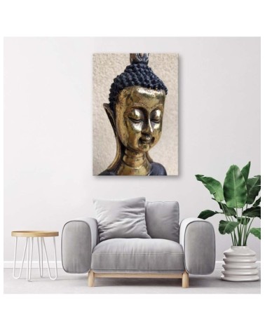Wandbild für Wohnzimmer - Das Gesicht des goldenen Buddha | Feeby