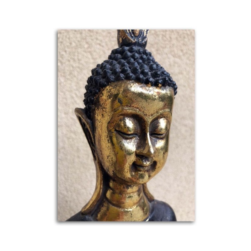 Wandbild für Wohnzimmer - Das Gesicht des goldenen Buddha | Feeby