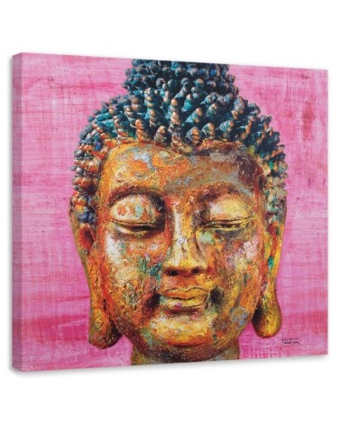 Leinwandbild - Buddha auf rosa Hintergrund | Feeby