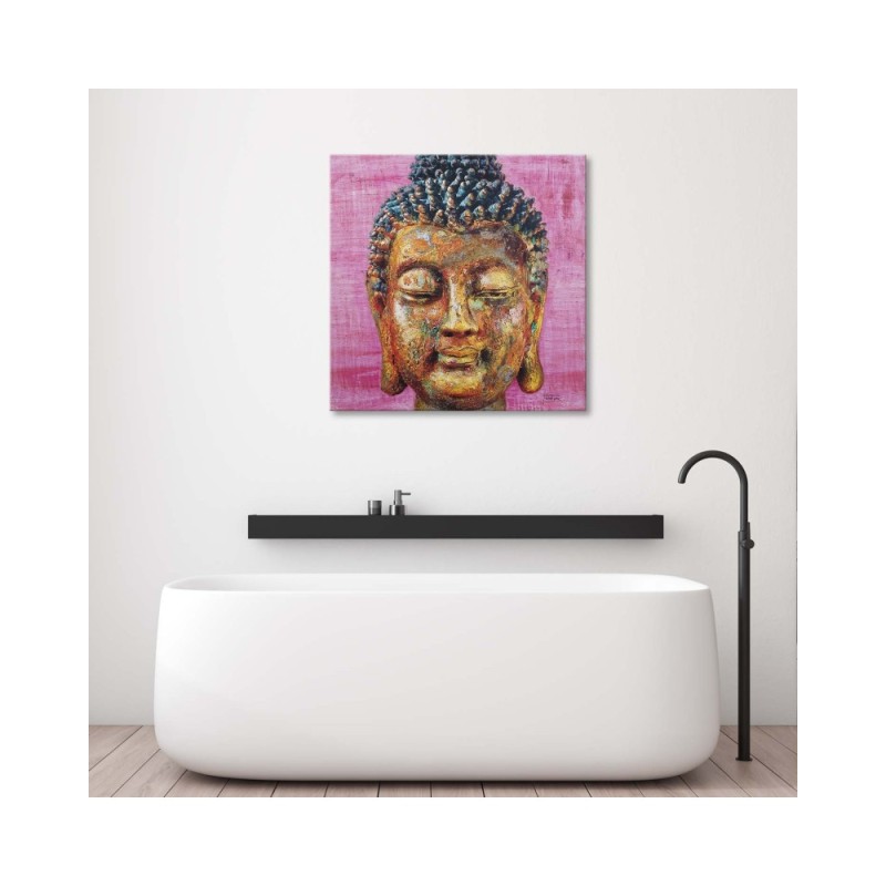 Leinwandbild - Buddha auf rosa Hintergrund | Feeby