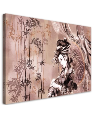Geisha and bamboos - Abstract painting on canvas | FEEBY