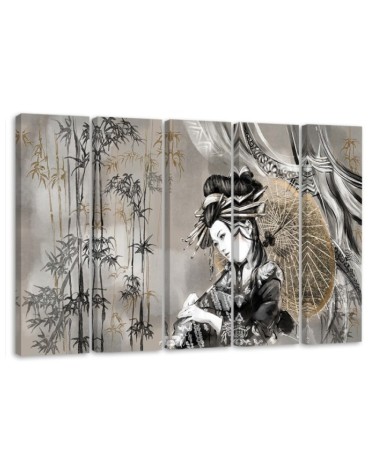 Modern painting for bedroom - Geisha and bamboos | FEEBY