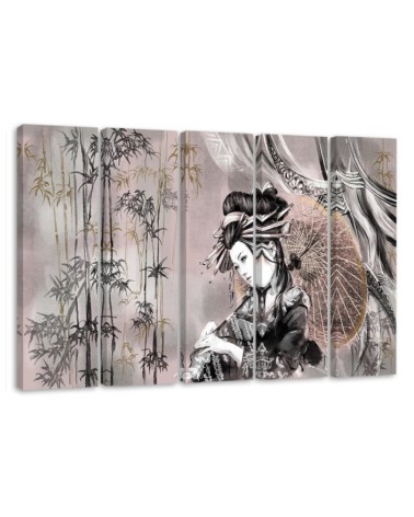 Modern painting for the bedroom - Geisha and bamboos | FEEBY