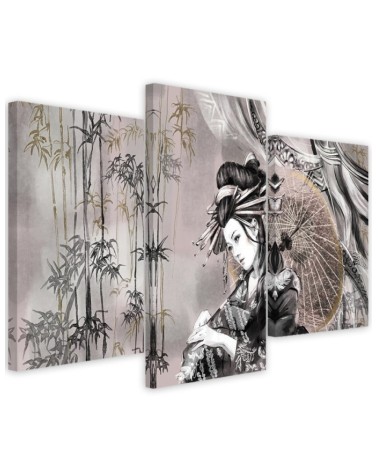 3 piece Geisha and bamboos - Modern triptychs for the living room | FEEBY