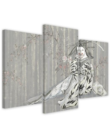 Traditional Japanese geisha - Modern triptychs for the living room | FEEBY