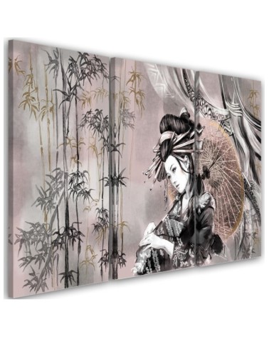 Geisha and bamboos - Modern triptychs for the living room | FEEBY