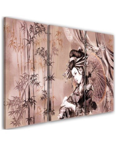 Geisha and bamboos - Modern triptychs for the living room | FEEBY