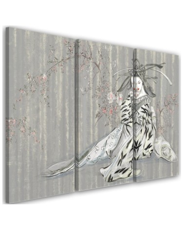 Traditional Japanese geisha - Modern triptychs for the living room | FEEBY
