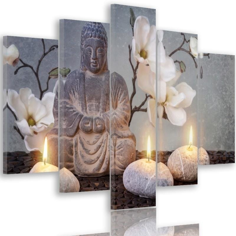 Leinwanddruck - Buddha Zen-Steine Blumen | Feeby
