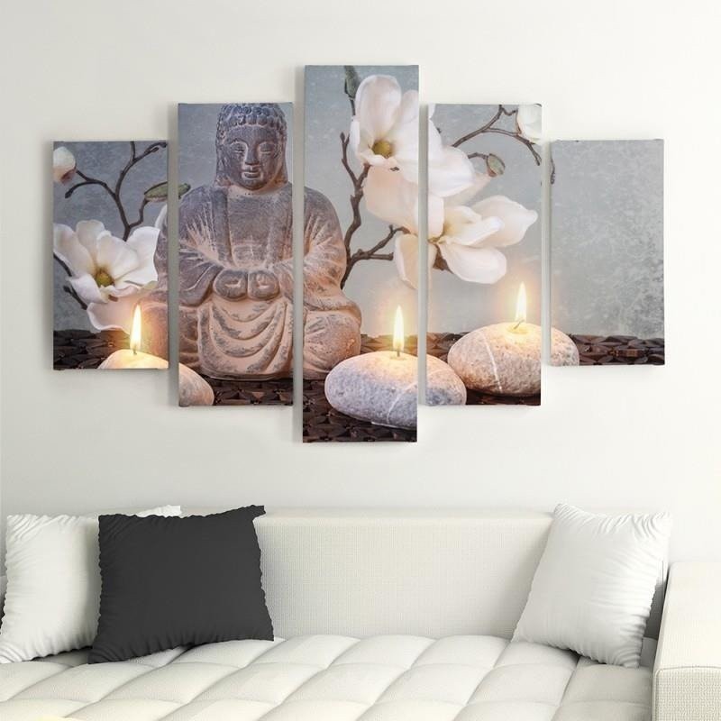 Leinwanddruck - Buddha Zen-Steine Blumen | Feeby