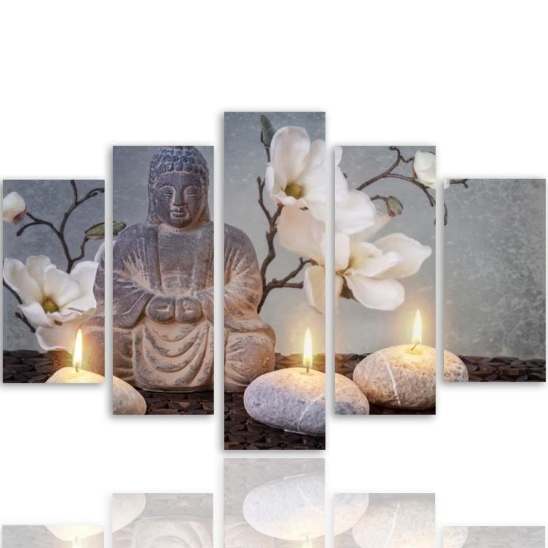 Leinwanddruck - Buddha Zen-Steine Blumen | Feeby