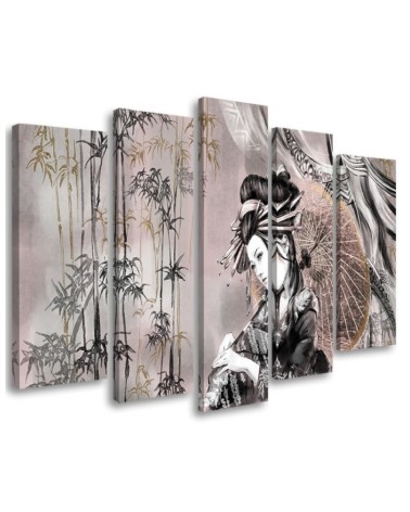 Dekoratives Leinwandbild - Geisha und Bambus | Feeby
