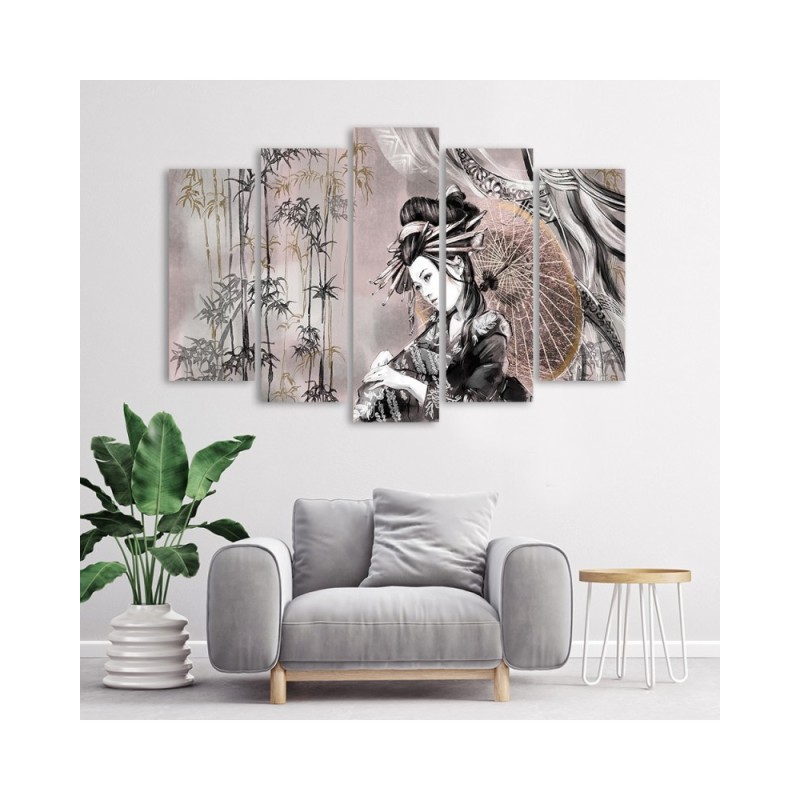 Dekoratives Leinwandbild - Geisha und Bambus | Feeby