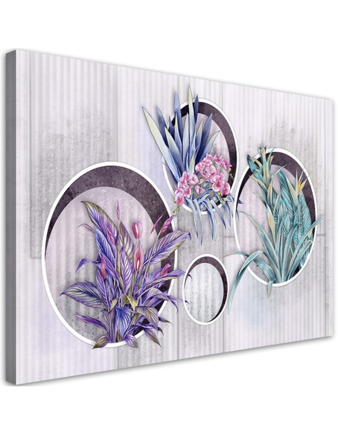 Leinwandbild modern - Quadratkisten Regale mit Blumen | Feeby