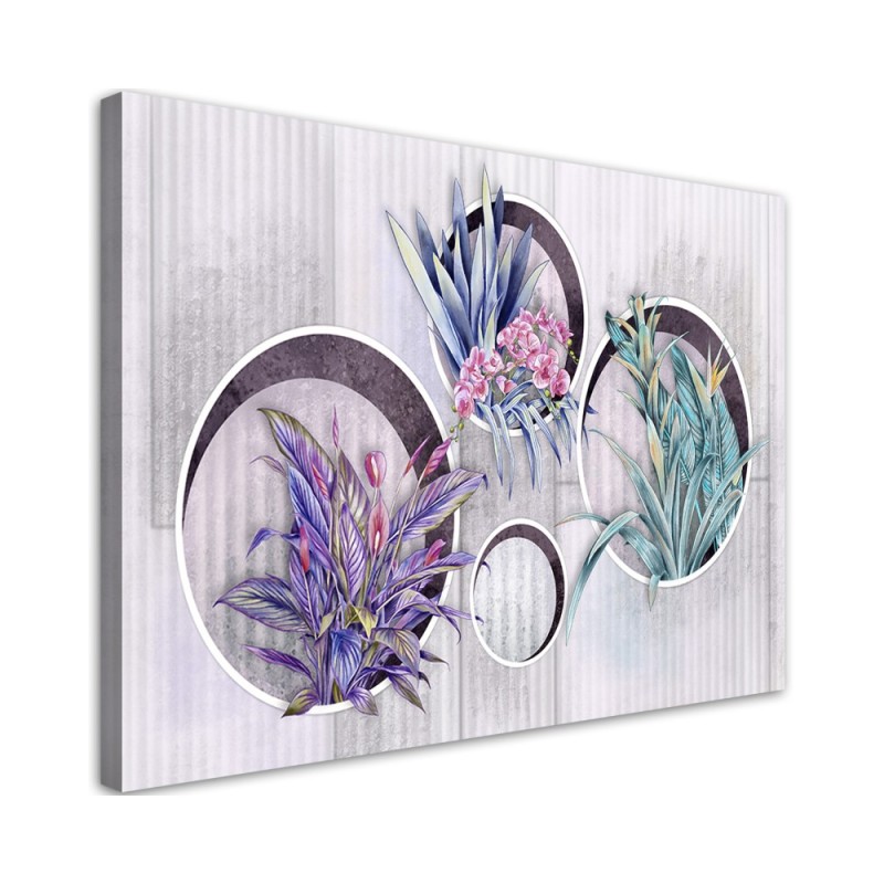 Leinwandbild modern - Quadratkisten Regale mit Blumen | Feeby