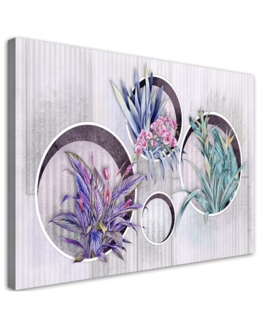 Leinwandbild modern - Quadratkisten Regale mit Blumen | Feeby